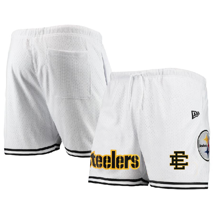 Men's Pittsburgh Steelers Pro White/Black Shorts - Click Image to Close